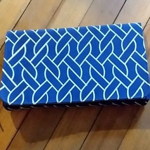 Vegan Shiraleah Blue and white silk clutch.